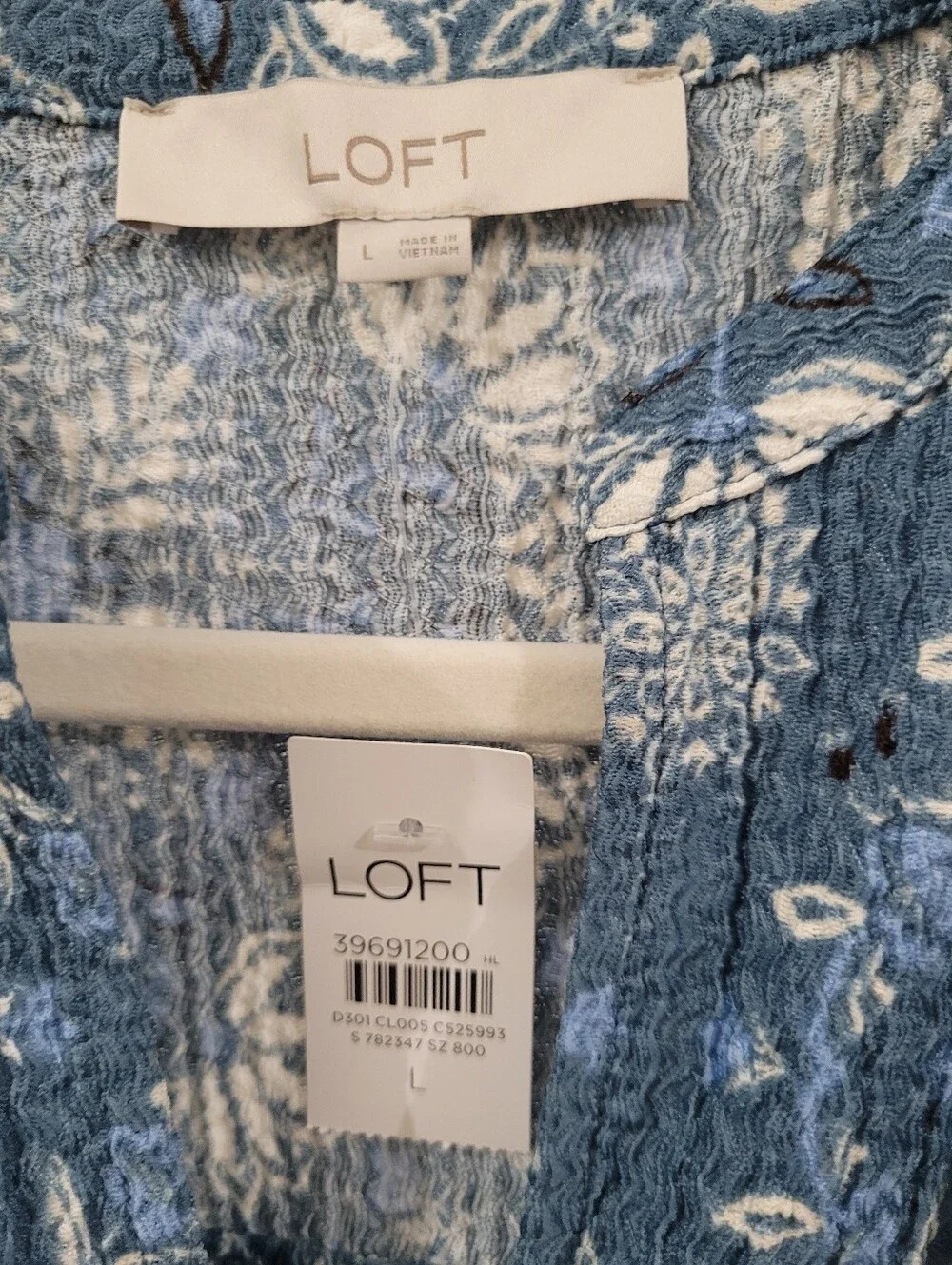 LOFT Blue and White Floral Peasant Top